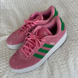 Adidas Suede Pink and Green Trainers